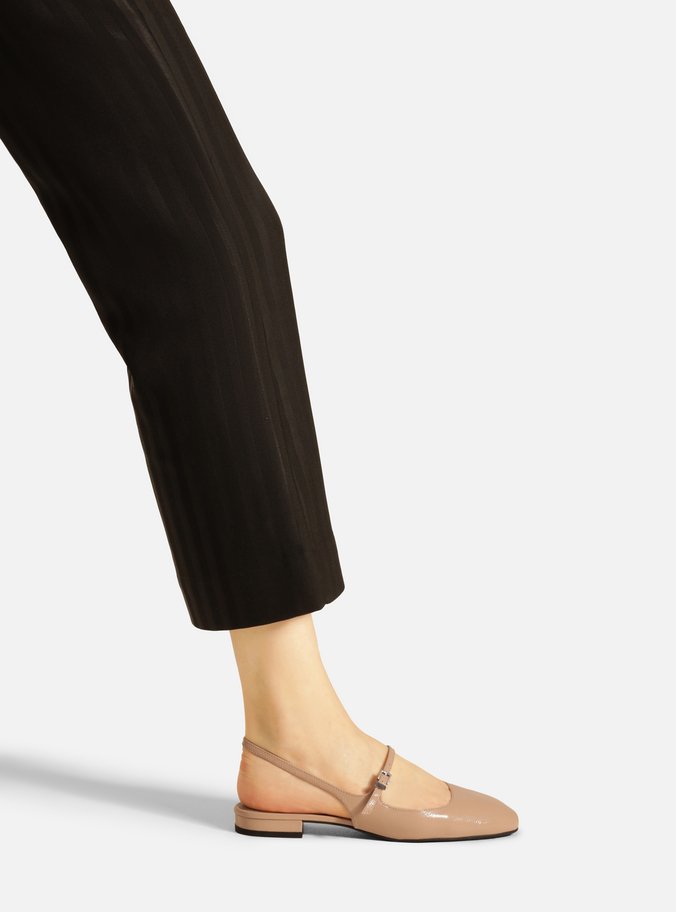 Sapatilha Boneca Bege Couro Slingback Classic