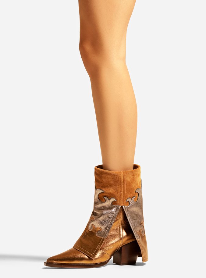 Bota Dourada Couro Cano Médio Capa Western Georgia
