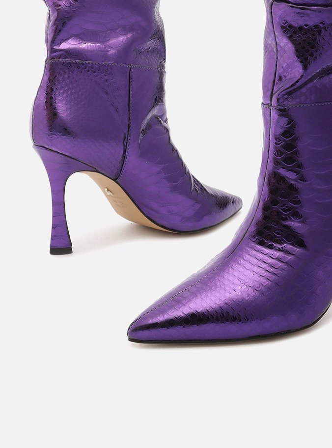 Bota Roxa Snake Salto Alto Fino Slouchy