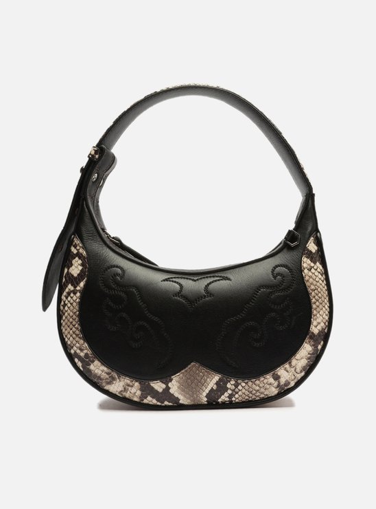 Bolsa Hobo Preta Couro Georgia Média Snake