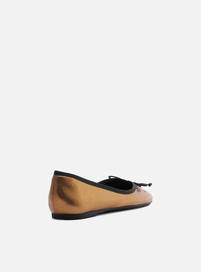 Sapatilha Bronze Couro Shiny Bico Redondo Laço