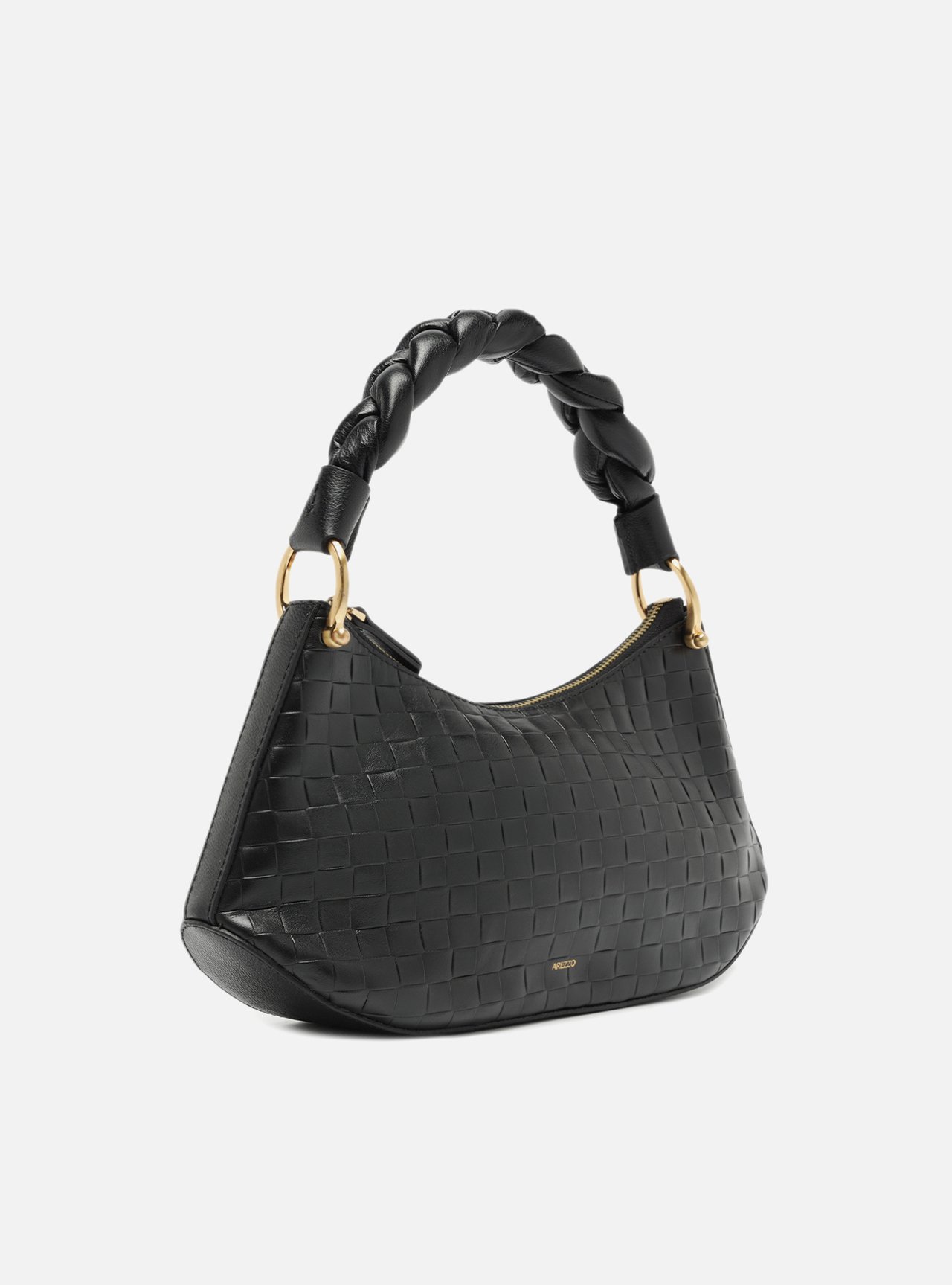 Bolsa Tiracolo Preta Couro Tressê Média — foto 5
