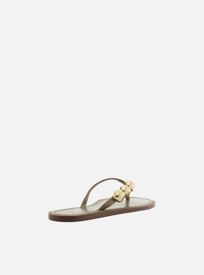 Rasteira Verde Couro Flip Flop Metais