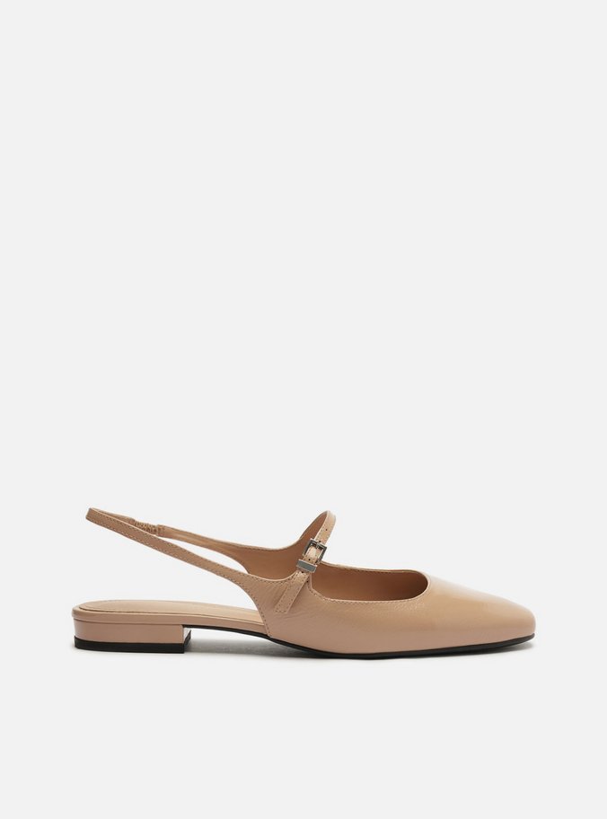 Sapatilha Boneca Bege Couro Slingback Classic