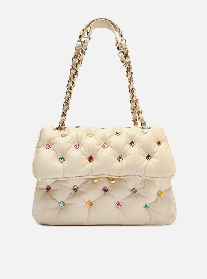 Bolsa Tiracolo Off-White Couro Mizz Stones Média