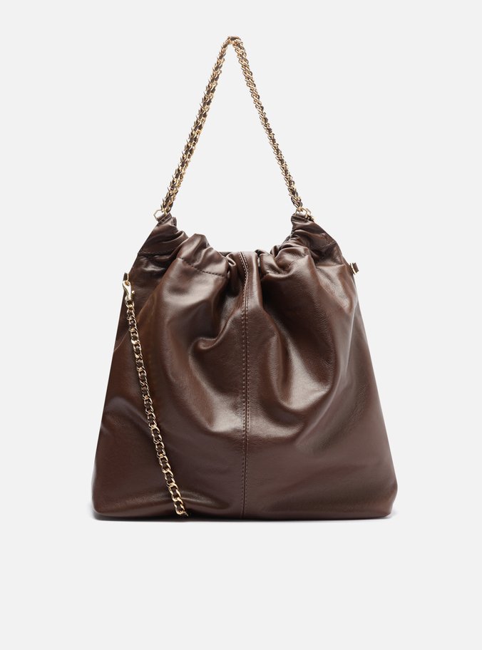Bolsa Hobo Marrom Cacau Couro Grande Alça Corrente