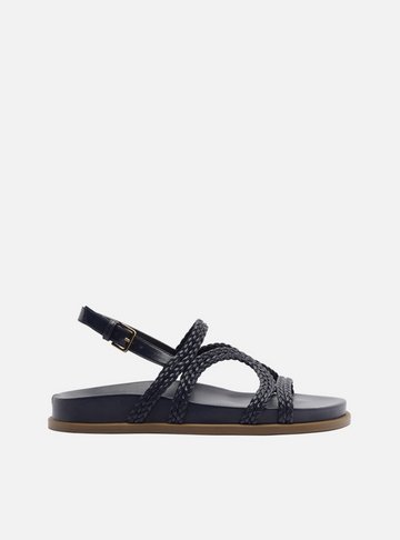 Sandália Papete Azul Tiras Trançadas