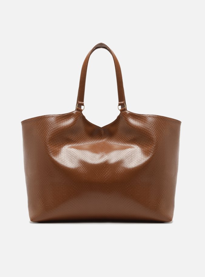 Bolsa Shopping Marrom Envernizada Grande
