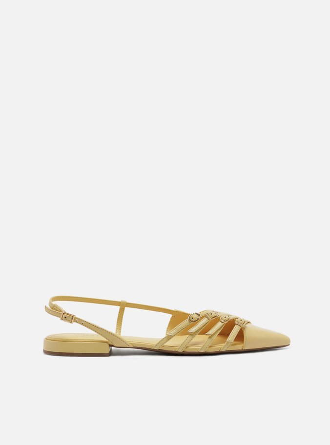 Sapatilha Amarela Couro Slingback Tiras Fivelas