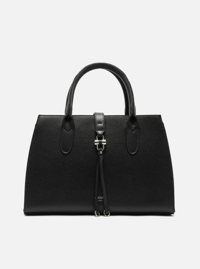 Bolsa Tote Preta Grande Detalhe Tiras Metal
