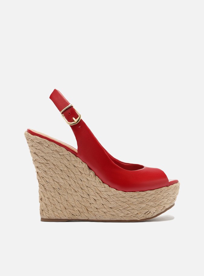 Sandália Vermelha Couro Plataforma Alta Peep Toe