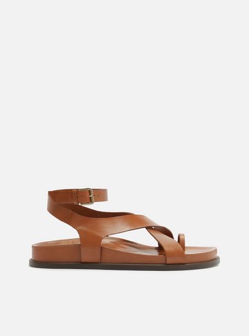 Arezzo — Sandália Papete Marrom Couro Flatform Fivela Tiras
