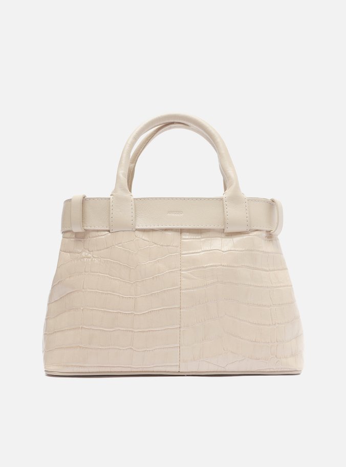 Bolsa Tote Branca Couro Croco Média Fivela