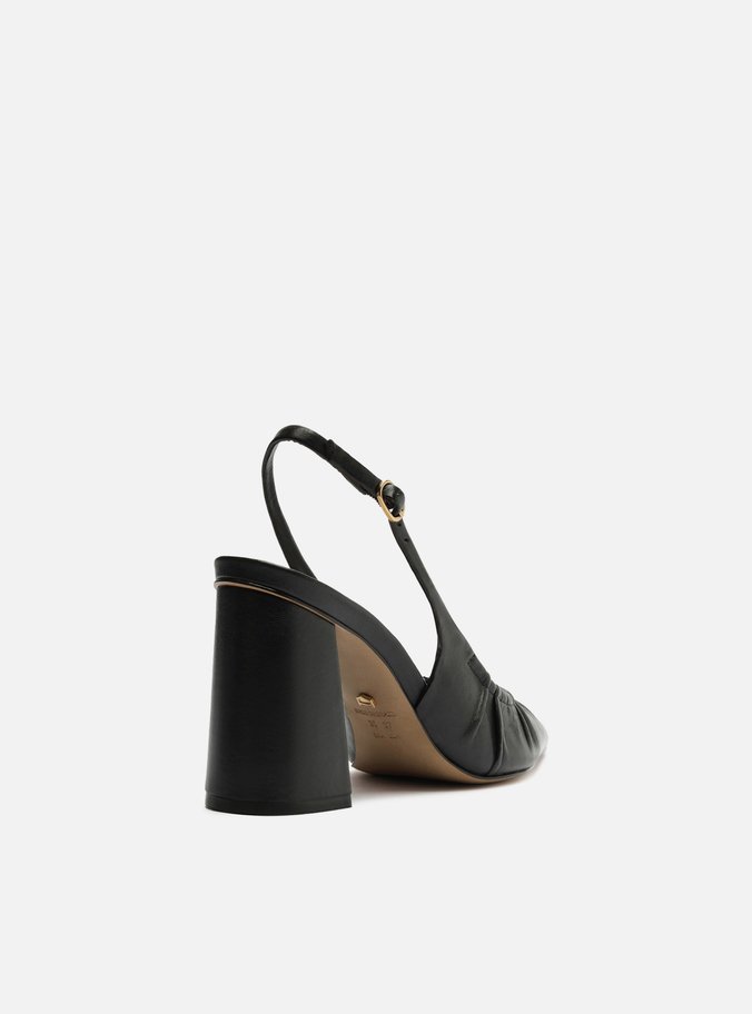 Scarpin Preto Couro Salto Alto Slingback