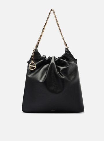 Bolsa Hobo Preta Couro Grande Alça Corrente