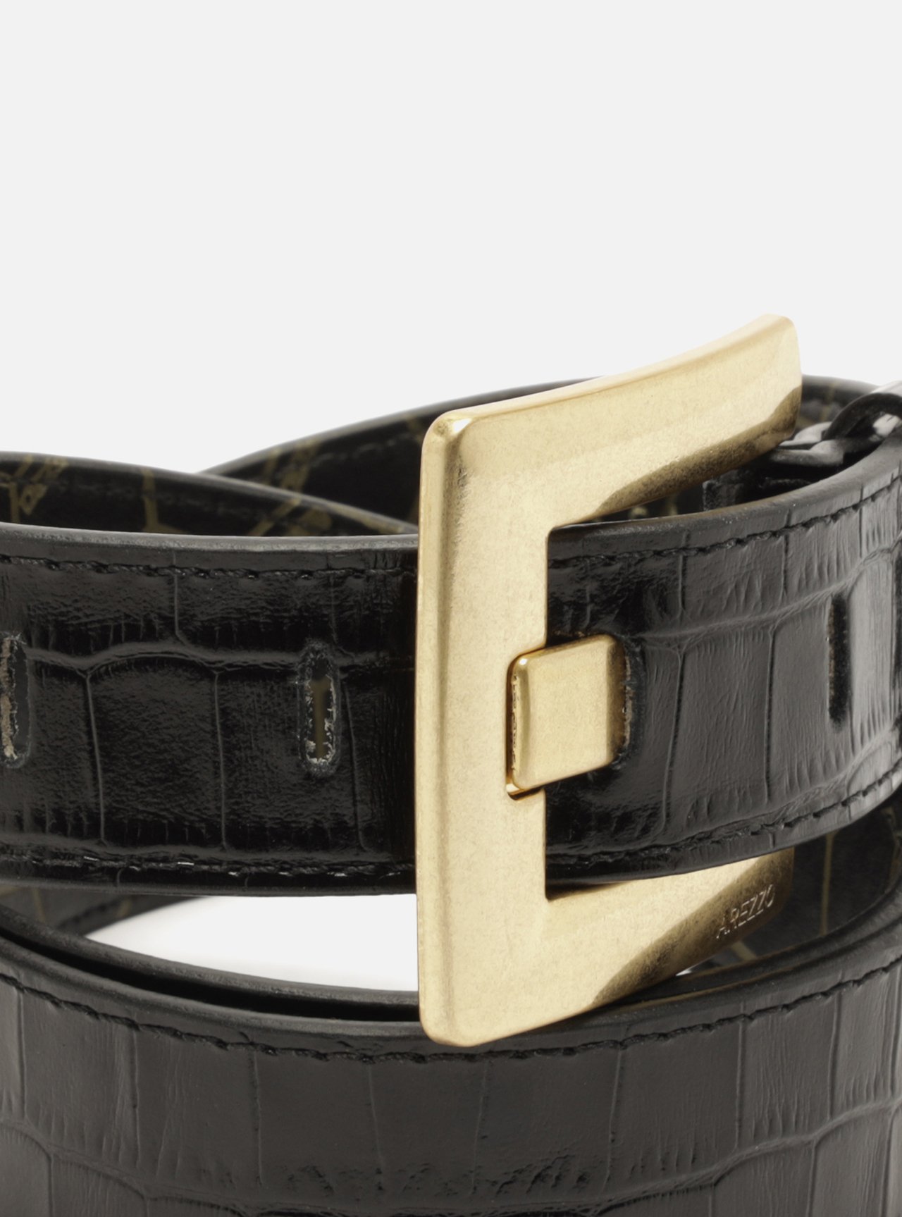Cinto Cintura Preto Couro Fivela Dourada Croco — foto 4