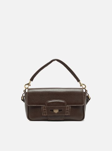 Bolsa Tiracolo Marrom Couro Média Detalhe Moeda