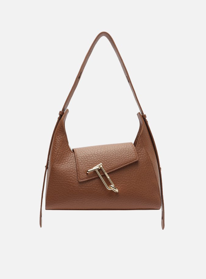 Bolsa Shoulder Marrom Média Metais Dourados