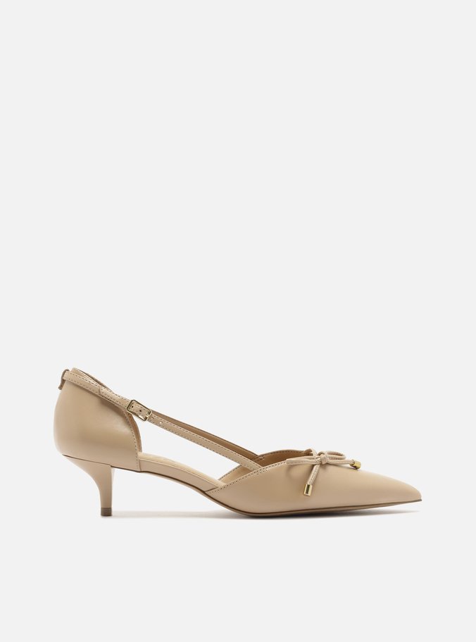 Scarpin Nude Couro Salto Fino Laço