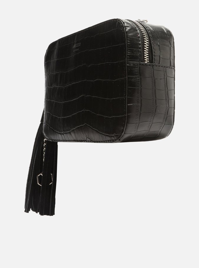 Bolsa Tiracolo Preta Croco Pequena Barbicacho