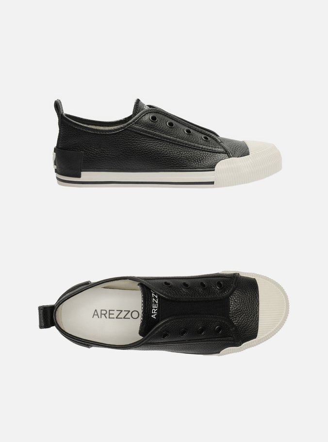 Tênis Slip On Preto Couro Elástico