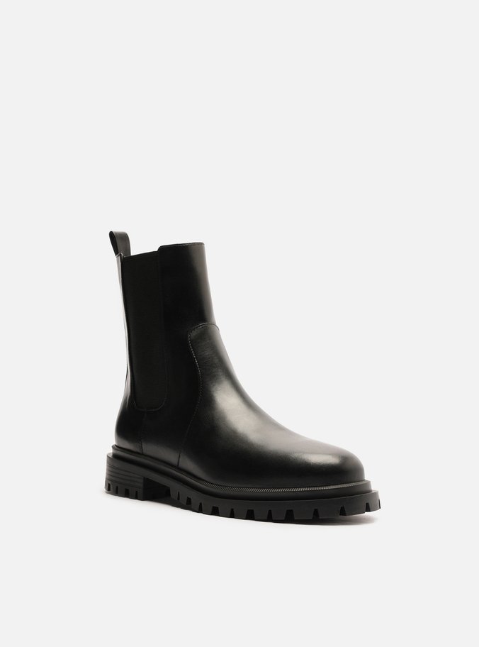 Bota Preta Couro Cano Curto Tratorada Elástico