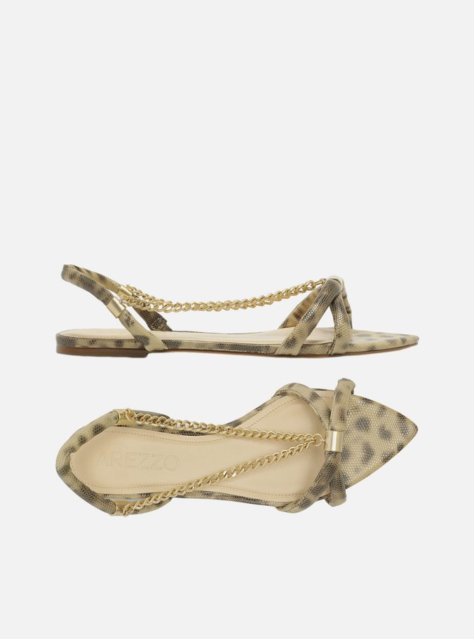 Sandália Rasteira Animal Print Corrente Esther