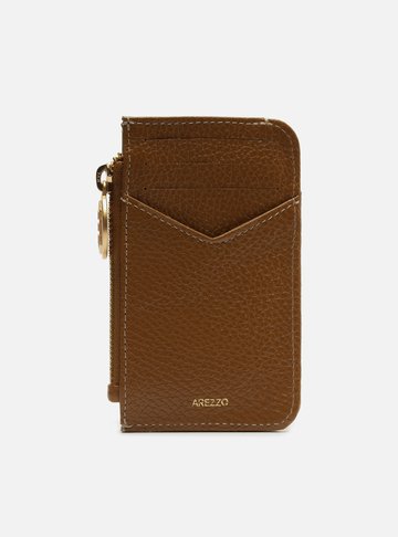 Porta-Cartão Caramelo Couro Bolso Zíper