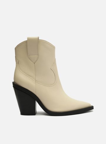 Bota Off-White Couro Cano Curto Bloco Western