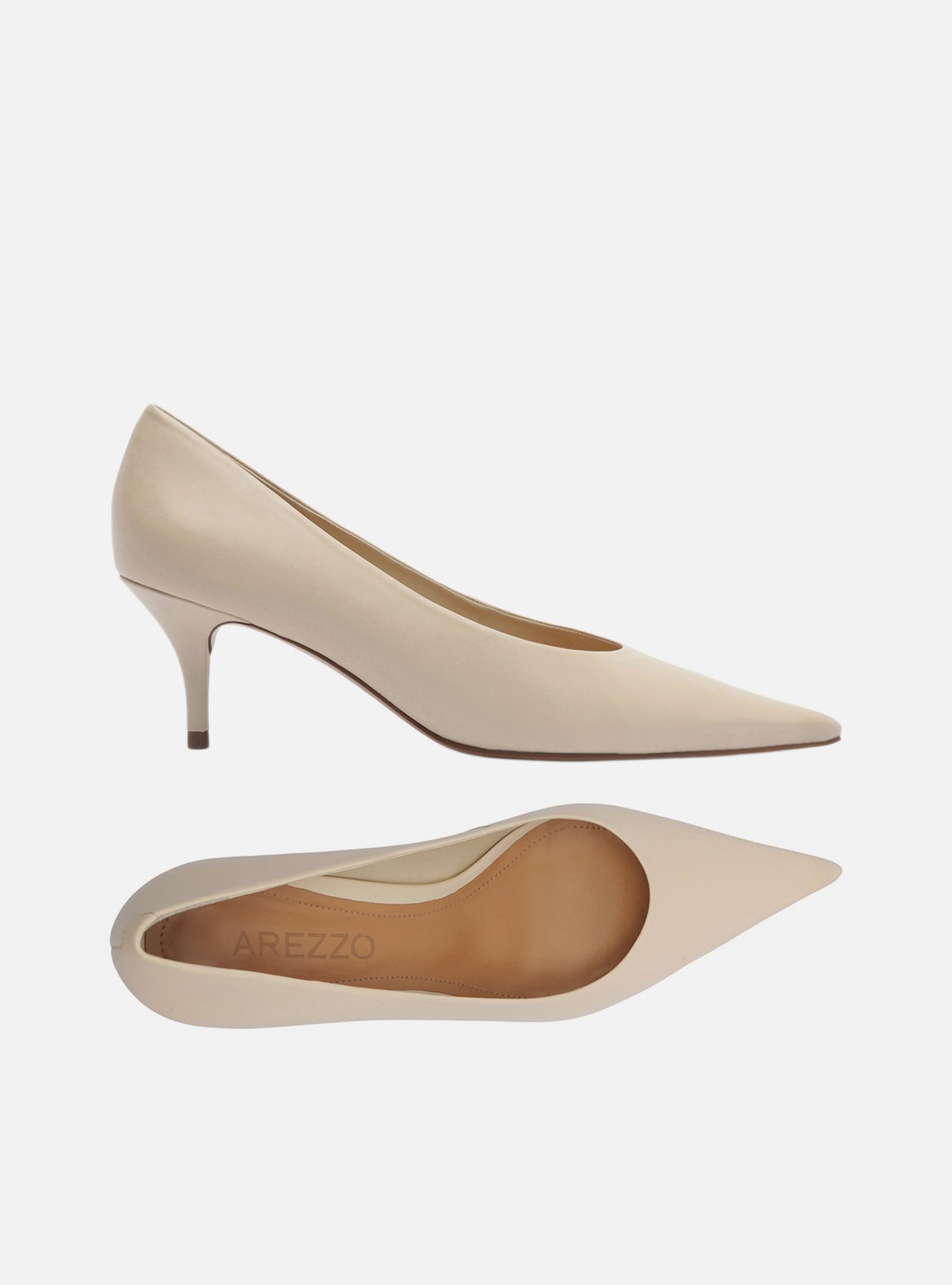 Scarpin Off White Couro Salto Baixo Fino Bico Fino — foto 5
