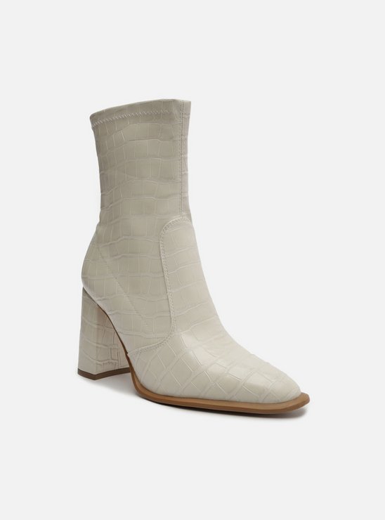 Bota Branca Croco Cano Médio Salto Bloco