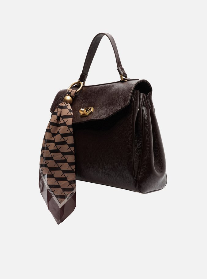 Bolsa Satchel Marrom Couro Média Lenço