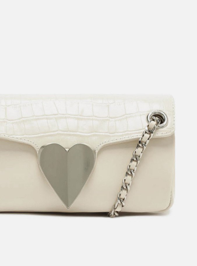 Bolsa Tiracolo Branca Couro Pequena Coração Metal