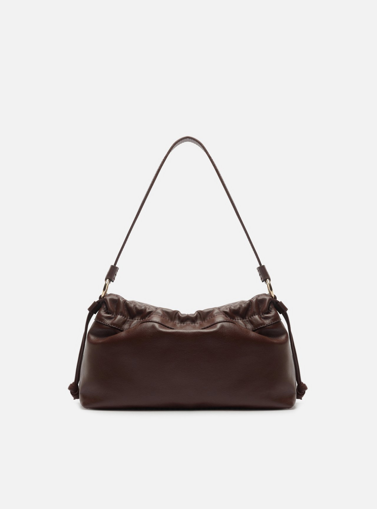 Bolsa Tiracolo Marrom Couro Média Franzida — foto 3