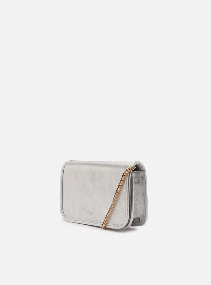 Bolsa Tiracolo Prata Couro Pequena Corrente