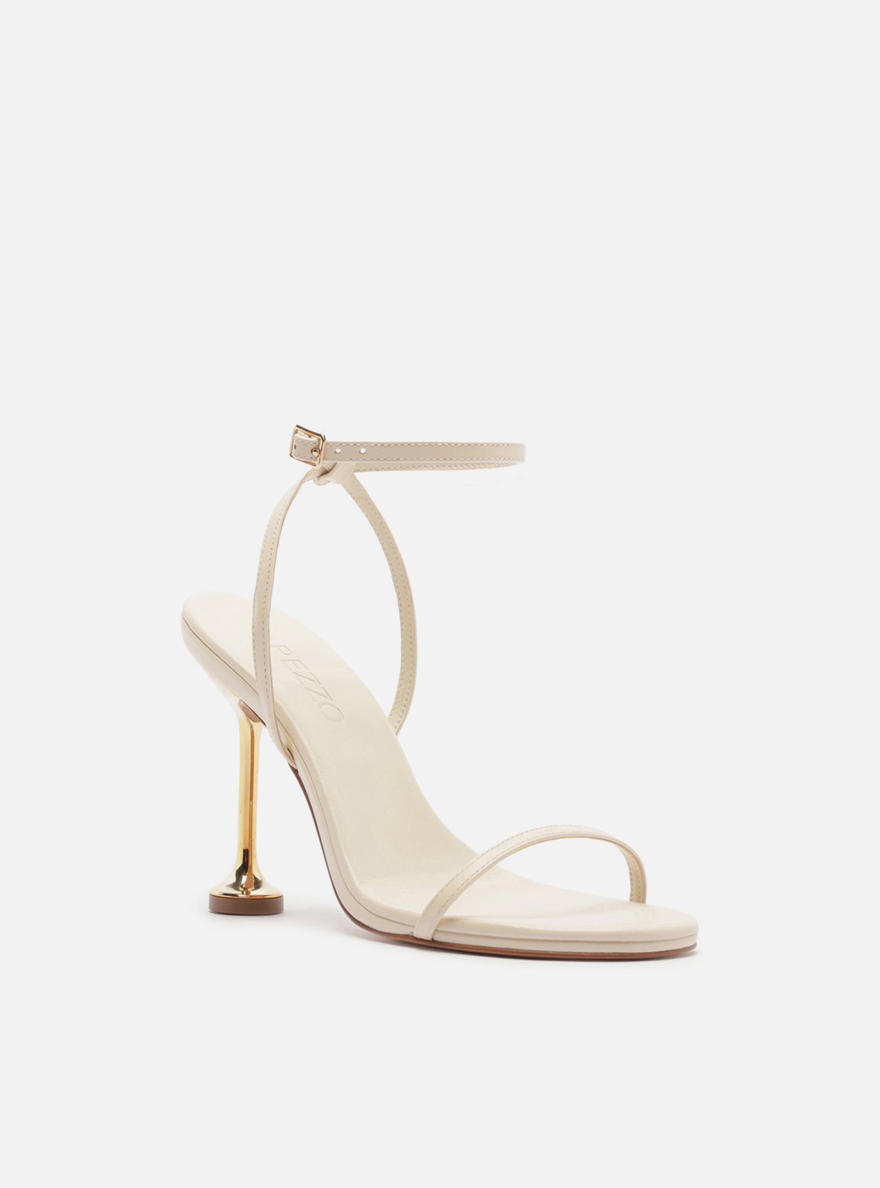 Sandália Off White Couro Salto Alto Taça Dourado — foto 2