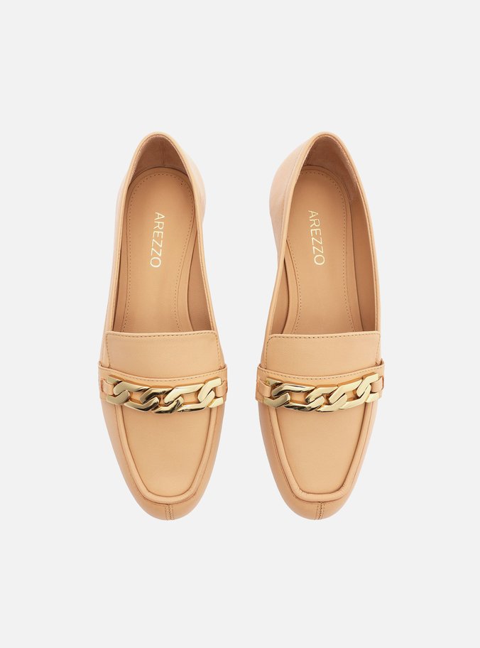 Mocassim Bege Couro Corrente Eloisa