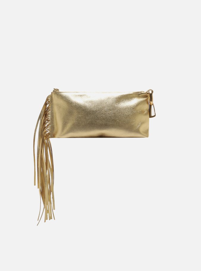 Tiracolo Dourada Couro Pequena Franjas Elos