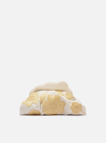 Clutch Off-White Linho Média Bordado Flores