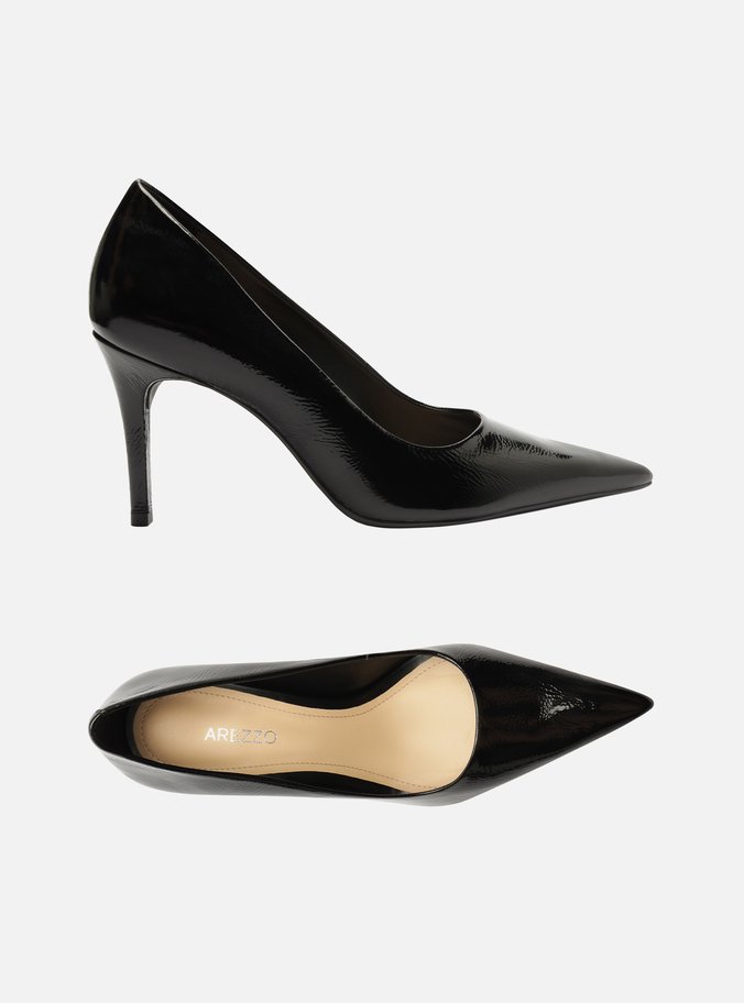 Scarpin Preto Verniz Salto Fino Bico Fino