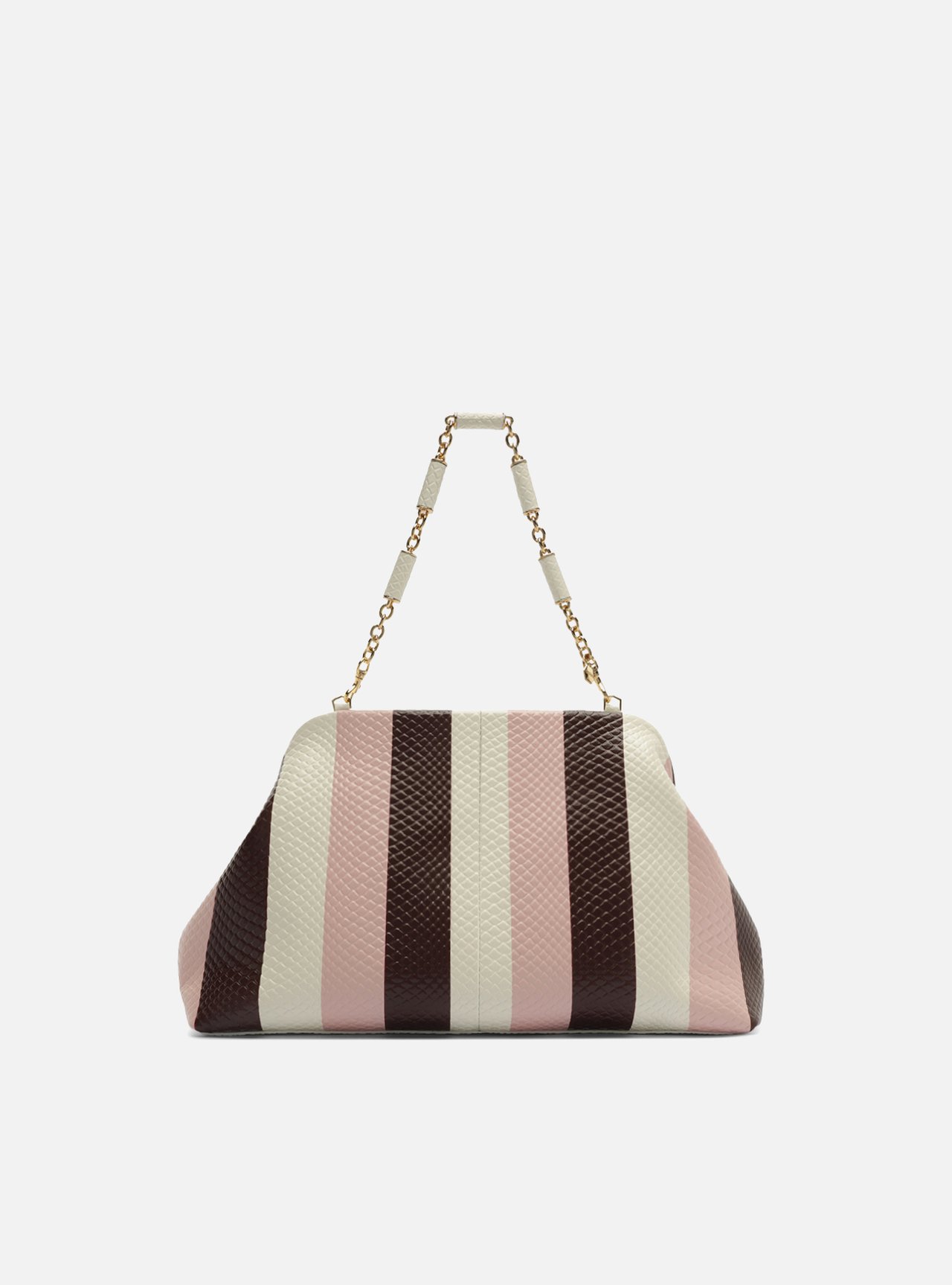 Bolsa Clutch Listras Couro Média Snake Corrente — foto 3