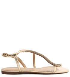 Sandália Rasteira Metalizada Snake Strass