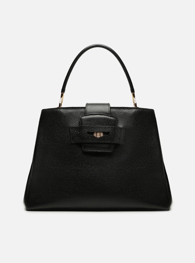 Bolsa Tote Preta Couro Grande Detalhe Moeda