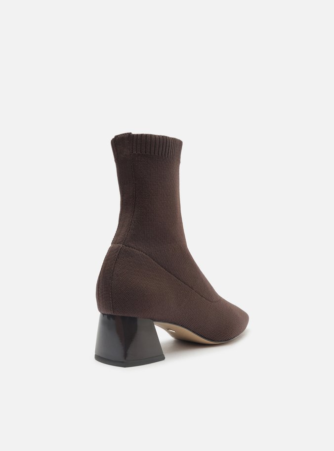 Bota Skinny Marrom Knit Cano Médio