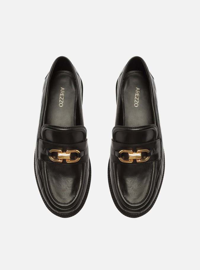 Mocassim Preto Couro Matelassê Clara