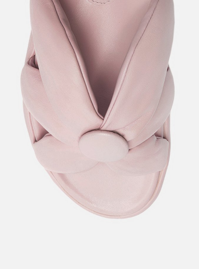 Rasteira Lilás Couro Flatform Tiras Botão