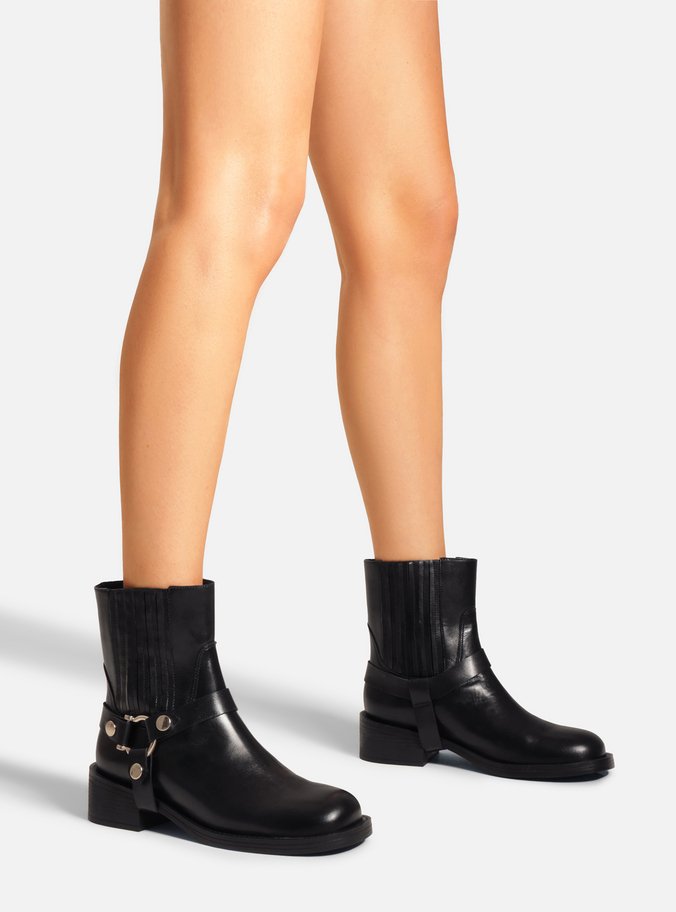 Bota Preta Couro Cano Curto Bloco Metal Biker