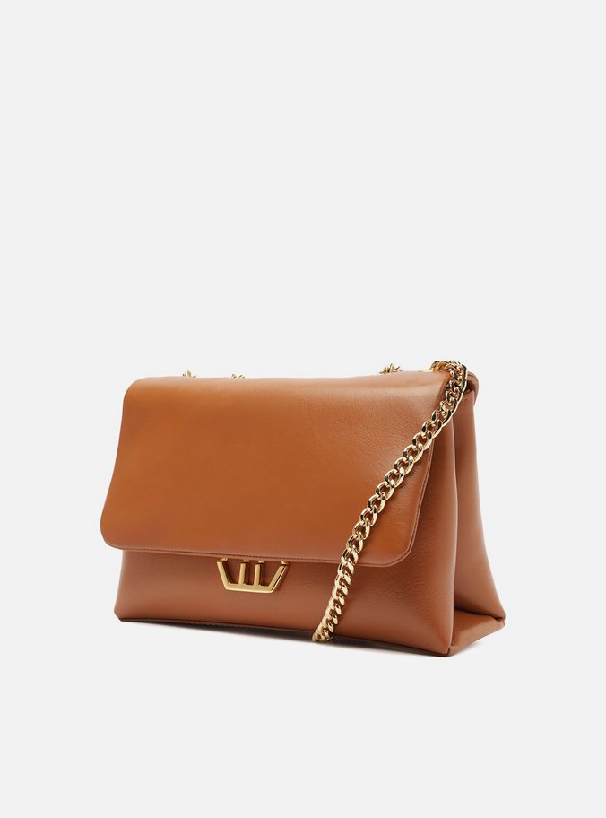 Bolsa Tiracolo Marrom Couro Grande Metal