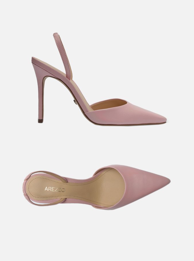 Scarpin Rosa Couro Salto Alto Bico Fino Aberto