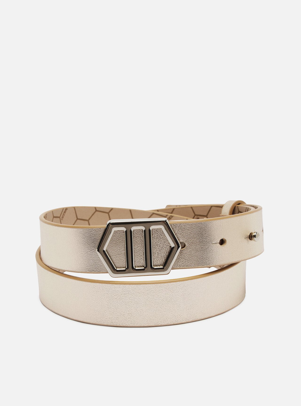 Cinto Cintura Dourado Couro Fivela Hexagonal — foto 2